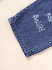 SHEIN Toddler Girls' Sunflower Pattern T-Shirt And Denim Overall Set For Holiday - Grey - View 7