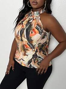 Slaydiva Slayr Plus 优雅通勤无袖吊带衬衫，带波纹图案，修身大码女式上衣 - 彩色 - 查看 5