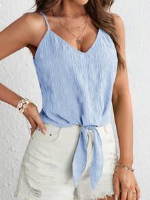 SHEIN VCAY 女士打結上綁領口背心 - 淺藍色 - 查看 5