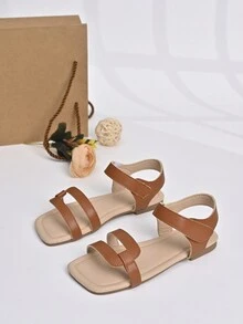 Girls' Fashionable And Simple Square Toe Geometric Style Summer Sandals, For Kids - Brown - View 3