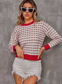 AAmilife 女款寬鬆鬆身紅白混紗披肩毛衣