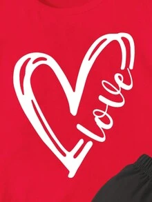 SHEIN 小女孩心形字母印花上衣和純色短褲頭兩件套 - 粉色 - 查看 5