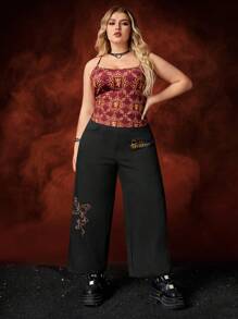 Game of Thrones X SHEIN Pantalones Rectos De Pierna Recta Con Estampado De Letra Y Bolsillo