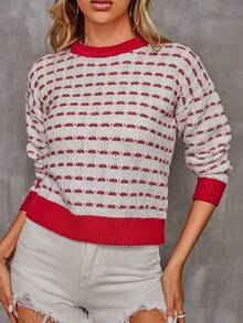 AAmilife 女款寬鬆鬆身紅白混紗披肩毛衣