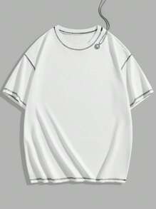 Claim Dot 男士撞色缝线圆领精美短袖 T 恤，韩版时尚，适合外出 - 白色 - 查看 5