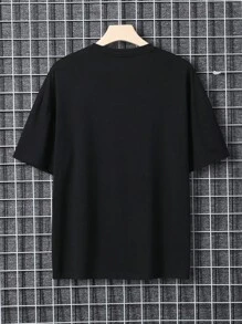 Camiseta De Manga Corta Para Hombre Con Estampado De Notas Musicales - Negro - Ver 2