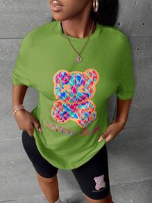 Slaydiva Của phụ nữ Hoạt hình In Ngắn tay Áo thun Và Quần short xe đạp Bộ - Màu xanh Bạc hà - Xem 1