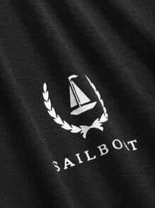 DAZY 彩色块字母图案短袖T恤，运动针织学院风上衣 - 黑色 - 查看 3