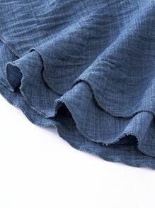 Baby Girl Blue Denim Effect Woven Casual & Stylish Holiday Jumpsuit For Spring & Summer - Multicolor - View 3