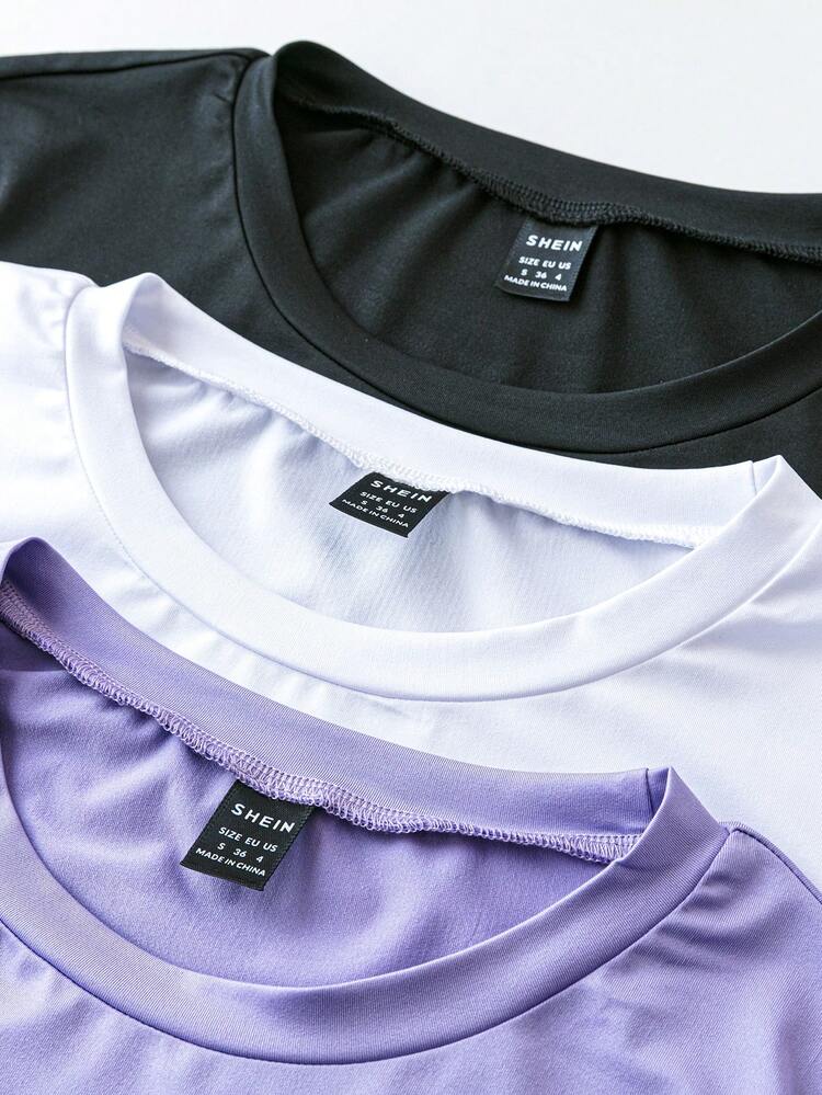 3pcs Car & Letter Printed Short Sleeve T-Shirts