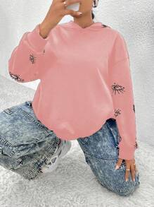 Flirla Plus Size Women's Hoodie With Slogan Print, Fall Pullover - Pink - View 2