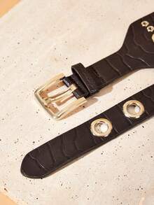 SHEIN VCAY Crocodile Pattern Air Hole Waist Belt - Coffee - View 5