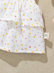 SHEIN Newborn Baby Girls' Polka Dot Patterned Camisole With Ruffle Trim