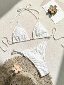 SHEIN Swim Summer Jacquard Pattern Halter Bikini Set