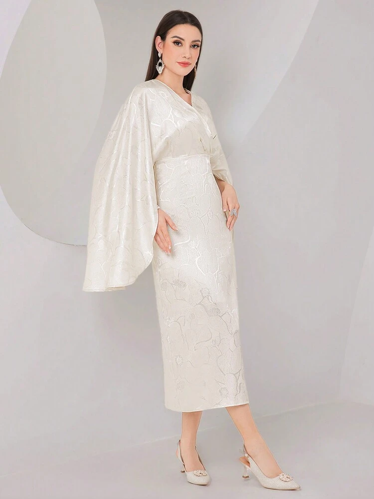 Ladies Jacquard Batwing Sleeve Dress Long Evening Dresses