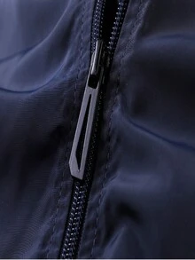 Men's Striped Trim Zipper Front Baseball Jacket - Blue - View 6