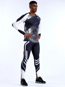 Manfinity Athleisure Bộ đồ thể thao họa tiết chấm bi & chữ cái cho nam, bộ đồ thể thao, bộ đồ tập thể dục - Đen và trắng - Xem 4