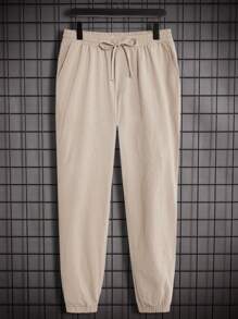 Manfinity Homme Men's Vacation Plain Solid Color Short Sleeve Shirt And Pants Suit - Khaki - View 7