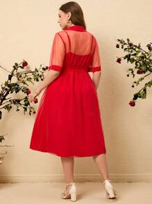 SHEIN Clasi Plus Size Plain Color Two Piece Dress Set - Red - View 2