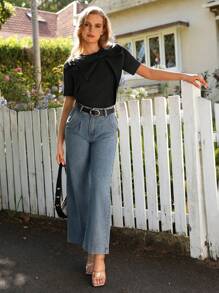Anewsta Black T-Shirt With Bow Knot