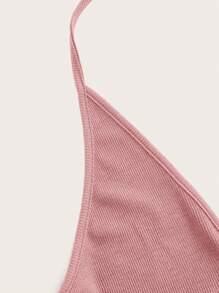 SHEIN EZwear Multicolor Knitted Halter Neck Tank Top - Dusty Pink - View 9
