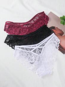 3 cái/bộ Của phụ nữ Màu thuần Ren Tam giác Quần lót không đường may - Nhiều màu - Xem 2