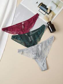 3 Piezas/juego De Lencería De Tanga De Encaje - Multicolor - Ver 4