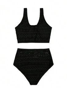 SHEIN Swim Bikini monocolore vita alta