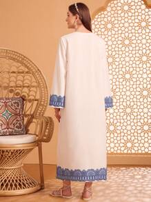 Al Najma 印花鈴袖直身裙 - 白色 - 查看 2