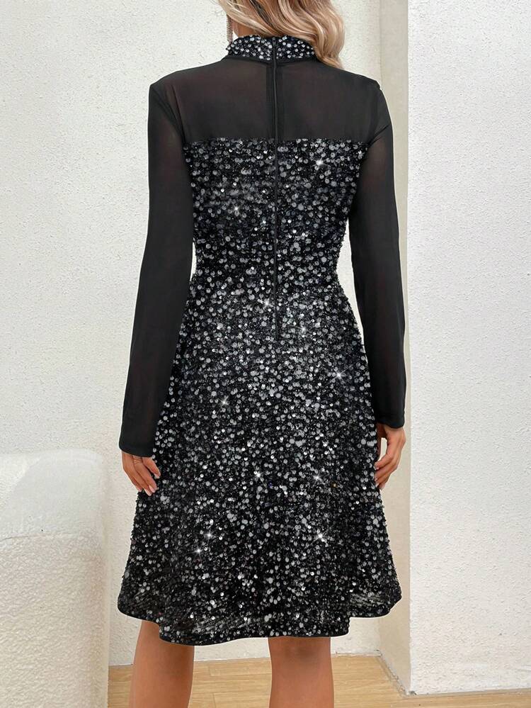 Women's Sheer Mesh Yoke Sparkle Dress And Mommy & Me Matching Outfits (2pcs Sold Separately)