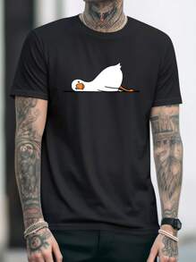 Men's Cartoon Duck Pattern Round Neck Short Sleeve Casual T-Shirt - Black - View 1