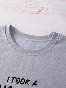 SHEIN EZwear 大尺寸眼球和標語圖案的毛衣 - 灰色 - 查看 3