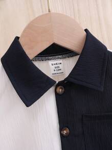 Baby Boy 2pcs/Set Stylish Spring/Summer Outfit, Color Block Short Sleeve Shirt And Washed Denim Shorts