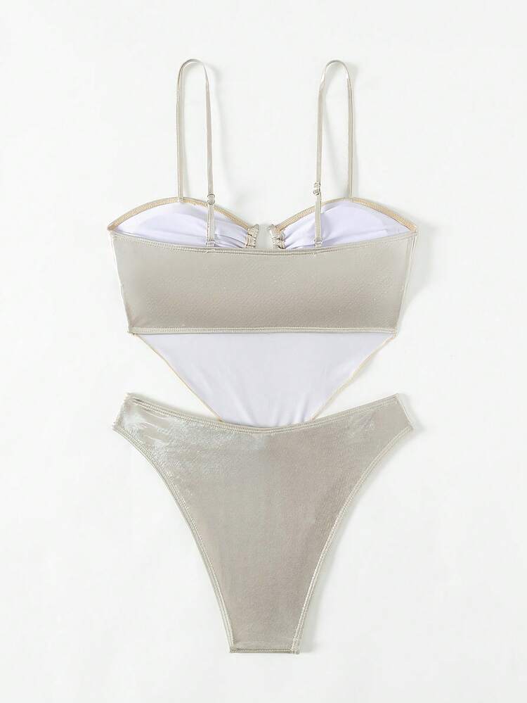 Women's Metallic Fabric Halter Spaghetti Strap Bikini Wedding Summer