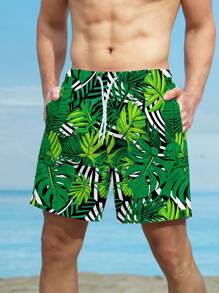 Manfinity Swimmode Bermudas De Playa Para Hombre Con Estampado Tropical Y Bolsillos Laterales - Blanco - Ver 4