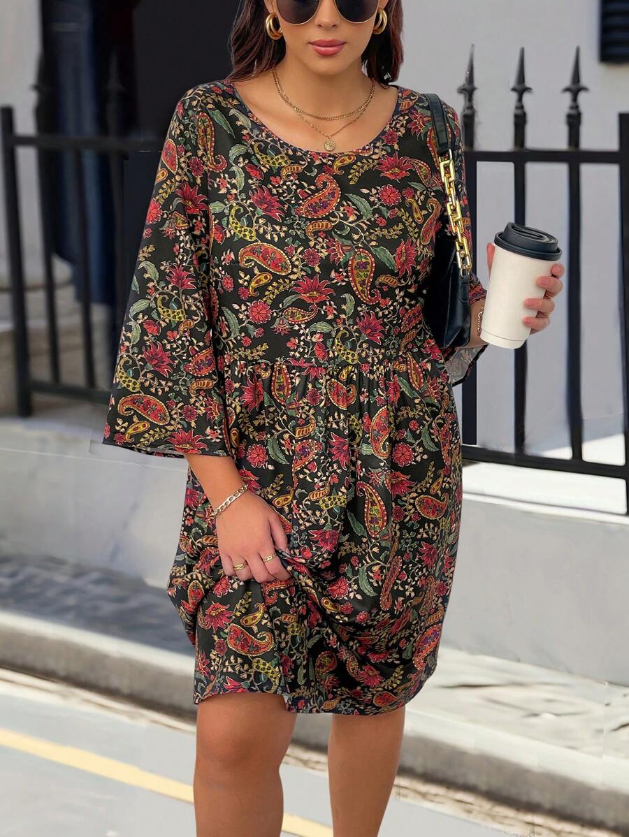 EMERY ROSE Hơn In hoa Paisley tay áo lá sen Váy Smock - Nhiều màu - Xem 1