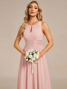 EVERPRETTY Romantic Chiffon Backless Ruffle Trim Sleeveless Light Pink Bridesmaid Dress, Suitable For Spring Summer Weddings, Wedding Guests Or Semi-Formal Occasions - Pink - View 4