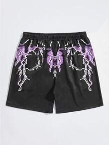 Manfinity Roghcode Pantalones Cortos Con Estampado De Rayos Para Hombre Con Cintura Con Cordón - Negro - Ver 2