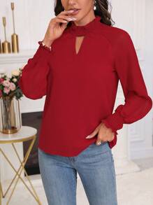 SHEIN Clasi 女性鑽石領長袖上衣 - 酒紅色 - 查看 6