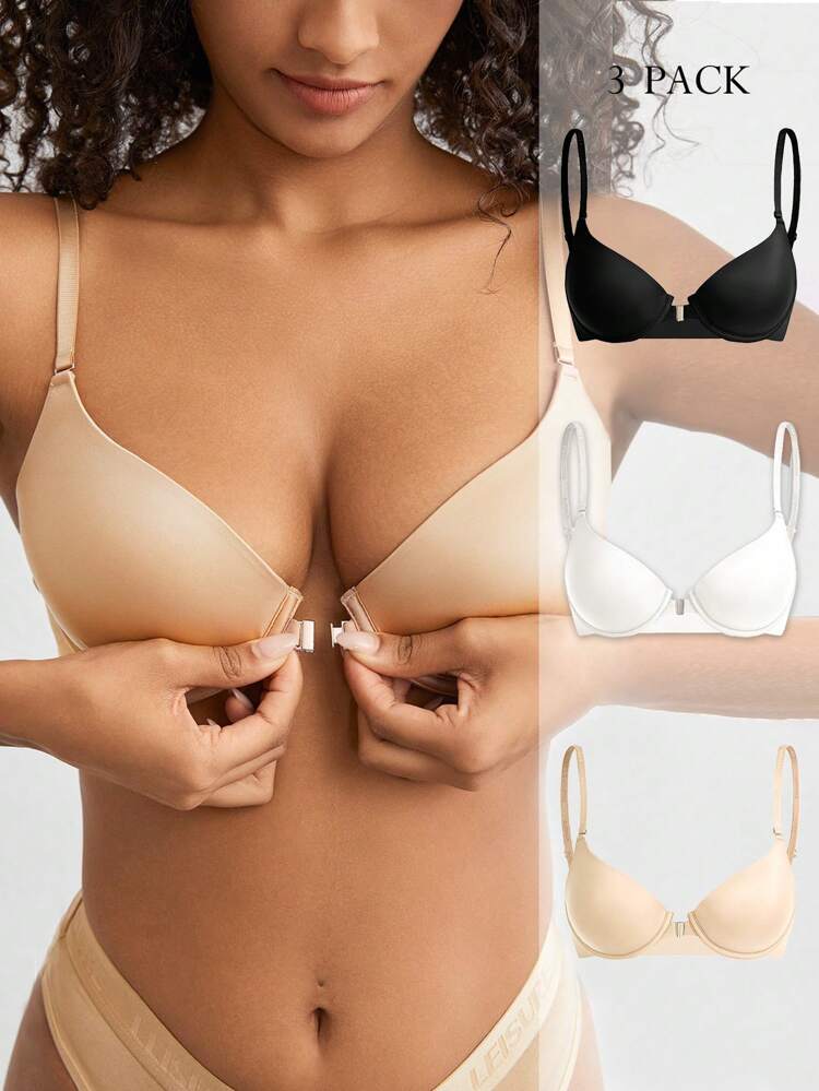 Leisure 3pcs/Set Women's Front Buckle Push-Up Bra
