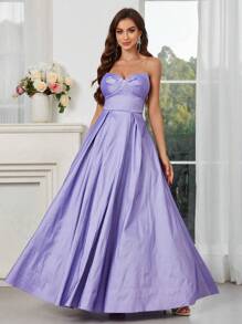 SHEIN Belle Strapless Dress With Bowknot Decoration On The Front, Large Hem, Back Tie, Special Color-Changing Material For Women's Evening Gown