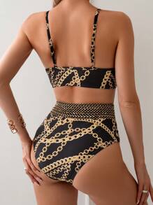 Swim Lushoire 女士鏈條紋理印花泳裝套裝,嘉年華特惠 - 彩色 - 查看 3