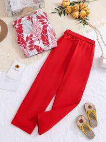 SHEIN Tween Girl Floral Printed Top And Pants Set