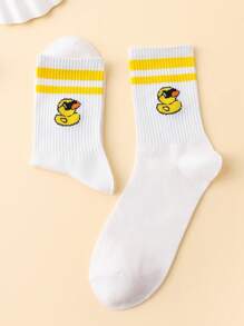 Fun Duck Wearing Sunglasses Pattern Jacquard Mid-Calf Socks - White - View 2