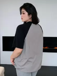 Dazy Petite Plus Plus Size Round Neck Letter Print T-Shirt,Graphic Tees Preppy Tops - Black and White - View 3