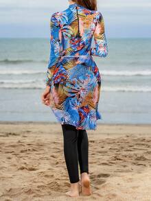 Swim Mulvari 女士長袖單件式泳衣,印有熱帶植物圖案 - 彩色 - 查看 2