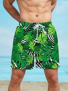 Manfinity Swimmode Bermudas De Playa Para Hombre Con Estampado Tropical Y Bolsillos Laterales - Blanco - Ver 3
