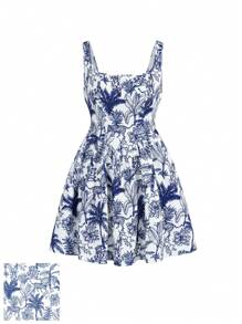 Bianca F Prints 女款植物印花方領緊身短洋裝 - 彩色 - 查看 1