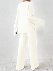 SHEIN Essnce 2pcs Solid Color Casual Sweater Set - Apricot - View 2