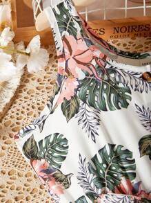 Bộ jumpsuit in họa tiết cây nhiệt đới kèm thắt lưng cho bé gái tuổi teen đi du lịch - Nhiều màu - Xem 5